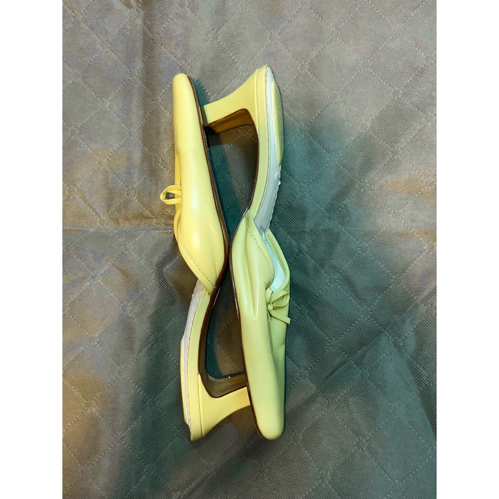 Nickels Soft T-Giget Yellow Leather Pointed Toe Bow Kitten Heels Mules Y2K Sz 6